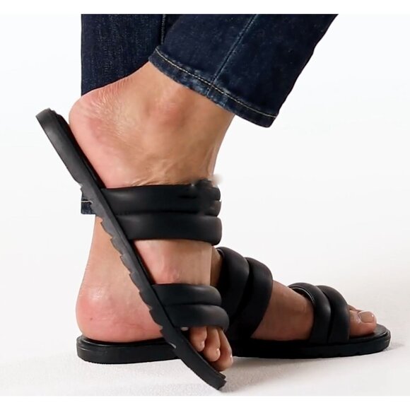 Sorel Women's Ella II Puff Slide Sandal Black, Sea Salt Size 7.5 Vacay Beach Tra - Picture 2 of 10